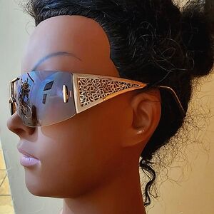 Vintage Brown Rimless Shield Sunglasses